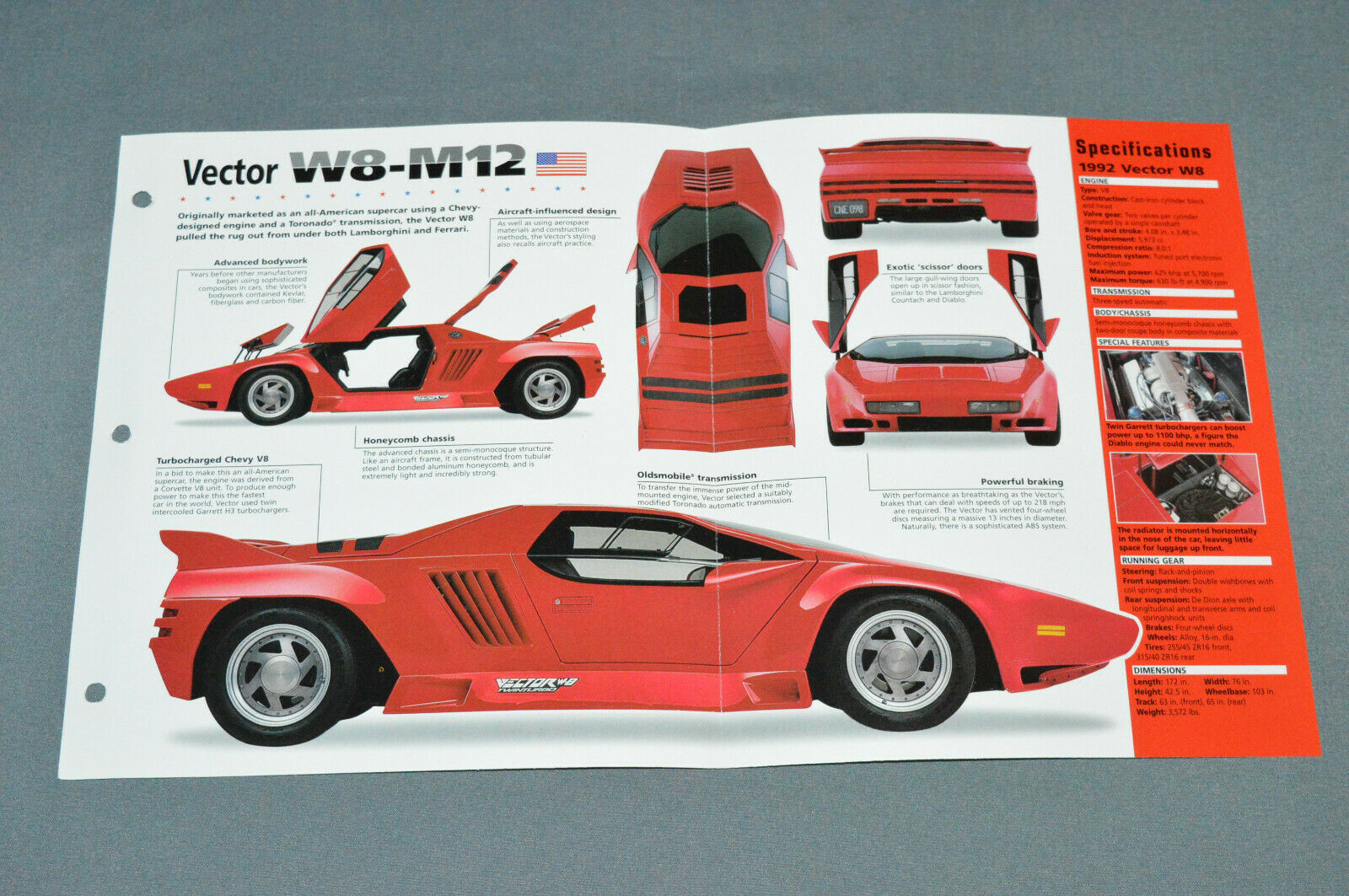 1977-1997 Vector W8-m12 (1992) Car Spec Sheet Brochure Photo Booklet