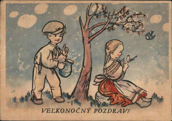 Slovakia Kunova Teplica Velkonocny Pozdrav! Easter Postcard 10 Stamp Vintage