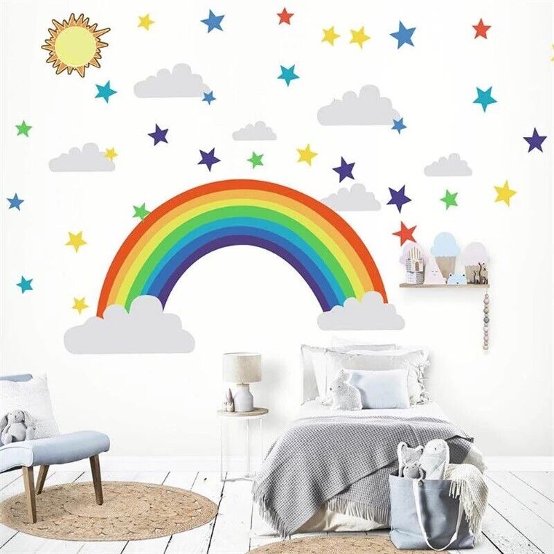 Cartoon Rainbow & Stars Wall Stickers,vinyl Art Removable Decals Kids Home Decor