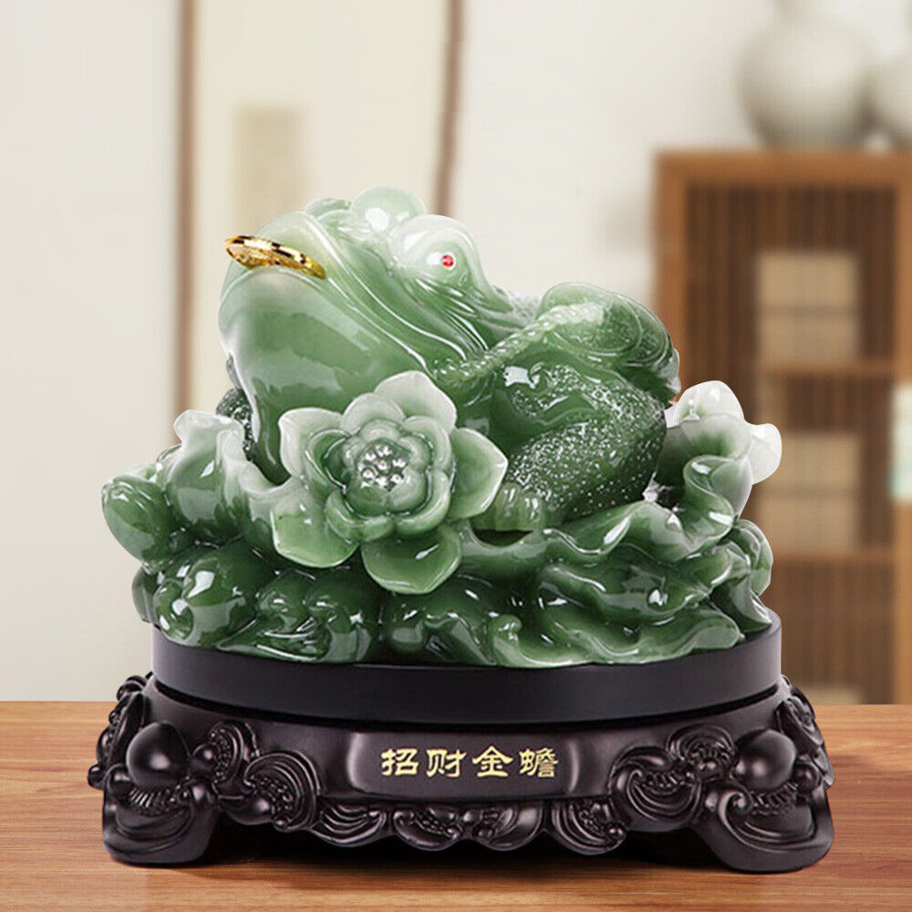 Black Jade Resin Wealth Money Frog Fortune Three Legged Toad Feng Shui Ornaments