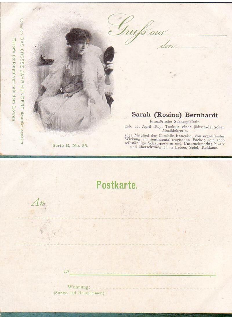 Actress Sarah (Rosine) Bernhardt, 1900s, Great Century issue, Germany
