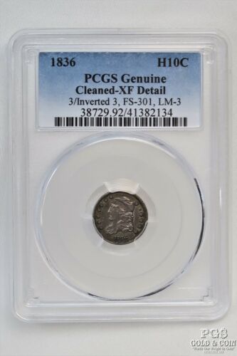 1836 Capped Bust Half Dime H10c Pcgs Xf Detail 3/inverted 3 Us Silver Coin 21417