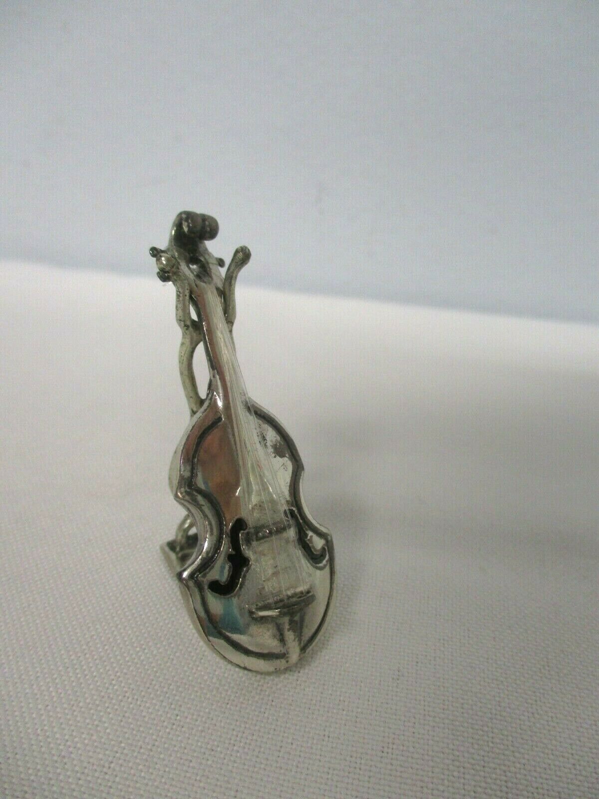 VINTAGE ITALY 925 STERLING SILVER DOLLHOUSE MINIATURE CELLO INSTRUMENT w STAND