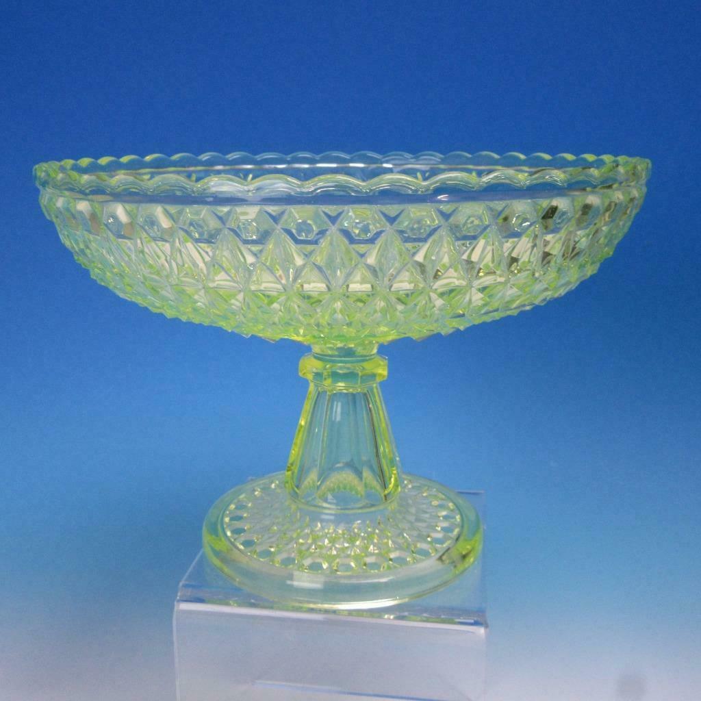 EAPG Early American Pattern Glass Vaseline - Large Footed Fruit Bowl - 9½ inches
