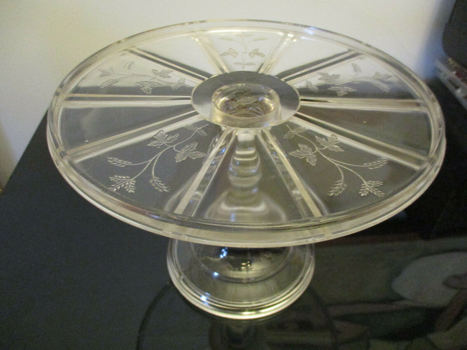 Antique Eapg Glass Leaves Pedestal Cake Plate Stand Wedding Pastry Dessert!