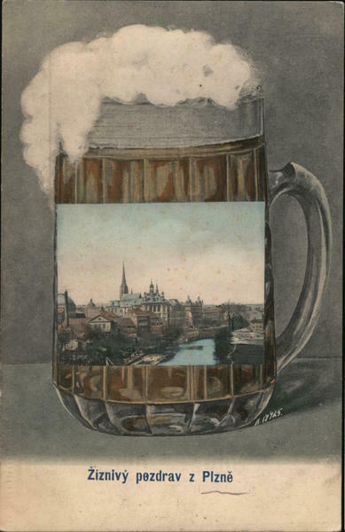 Czechoslovakia Pilsen Ziznivy Pezdrav Z Plzne: Beer Mug View Postcard Vintage