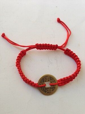 Feng Shui Red String Bracelet With Chinese Coin For Good Fortune And Wealth Luck