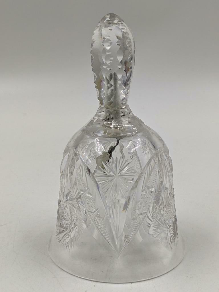 Vintage Clear Pressed Glass Hand Bell -Starburst Pattern