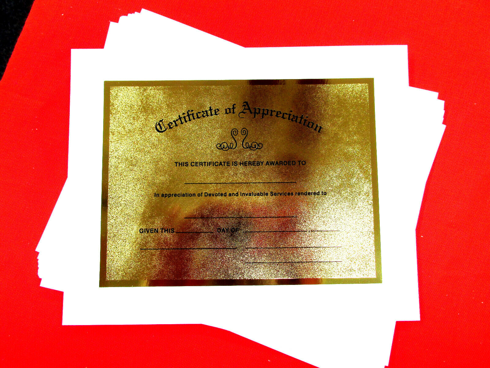Certificate Of Appreciation Lot Of 6 Gold 8x10 Foil-not For Printers, Card Stock