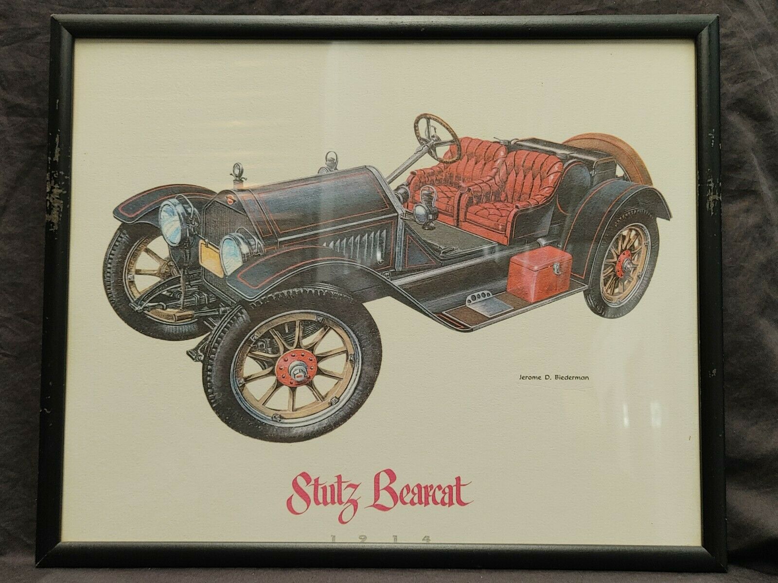 Vintage Framed Jerome D Biederman Color Print 1914 Stutz Bearcat