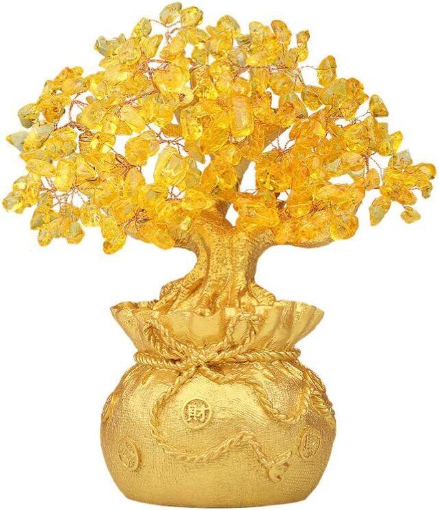 Crystal Tree Bonsai Money Tree Golden Wealth Luck Feng Shui Luck Tree Home Decor