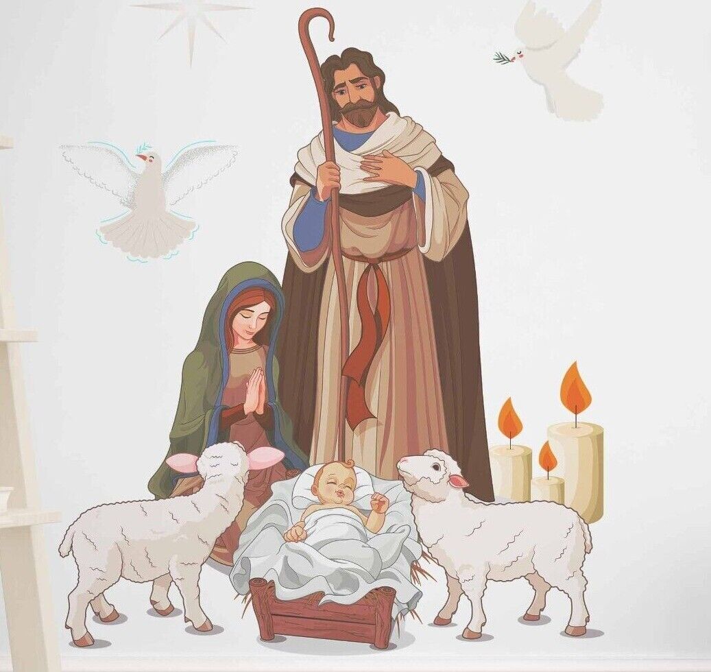 Jesus wall decal Christianity God birth of Christ nativity scene kids bible art