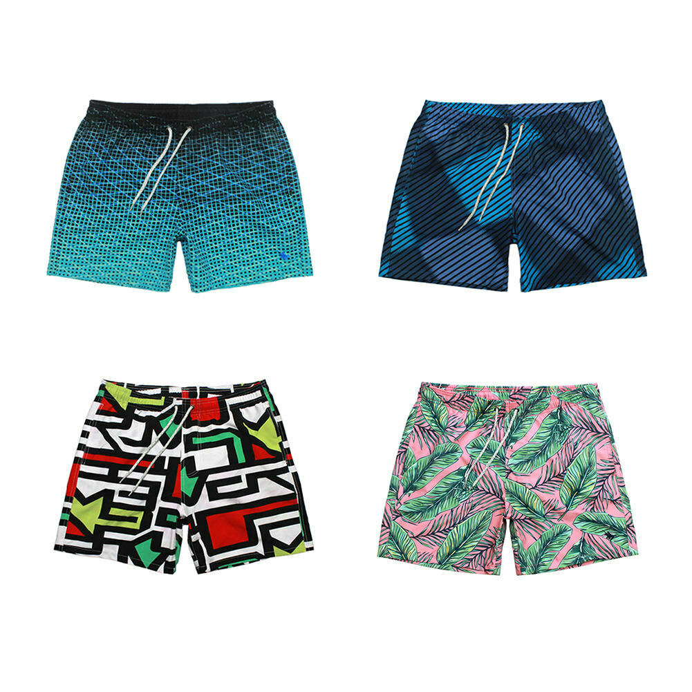 Hot Swim Trunks Summer Print Shorts Pocket Sufr Pants With Mesh Lining Quick Dry