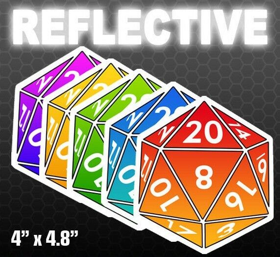REFLECTIVE D20 Dice Sticker 5-Pack Decal Tabletop Dungeons & Dragons Crit Gift
