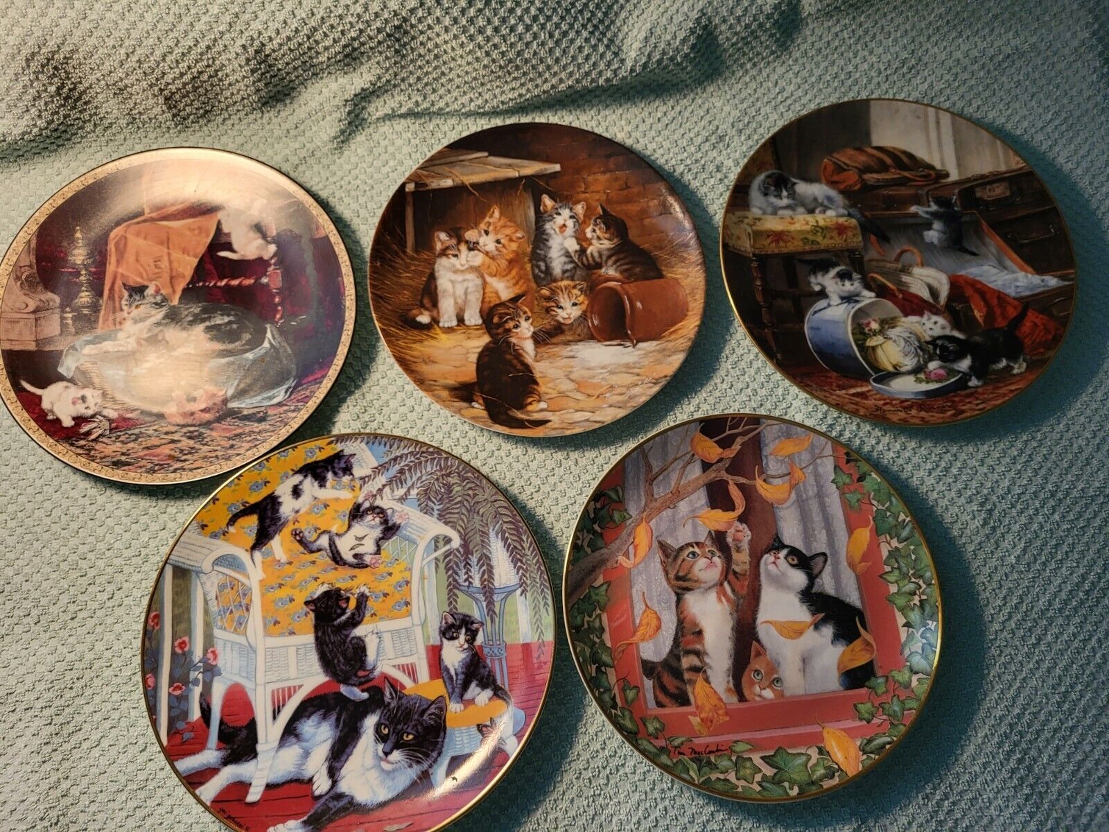 Lot Of 5 Vintage Decorative Cat Plates All In Excellent Condition!!