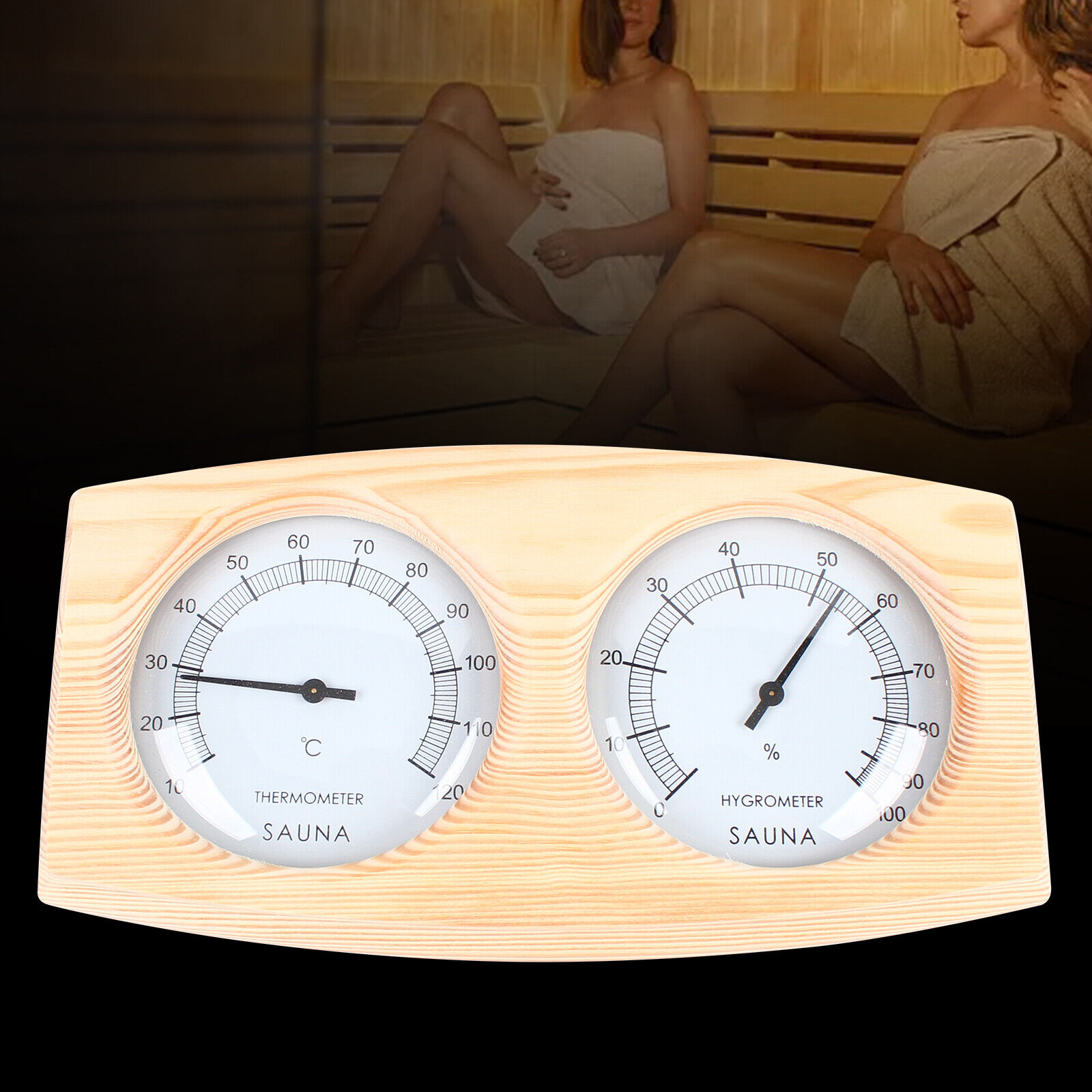 2 In1 Wood Sauna Thermometer Hygrometer Lightweight Handmade For Bath Hotel