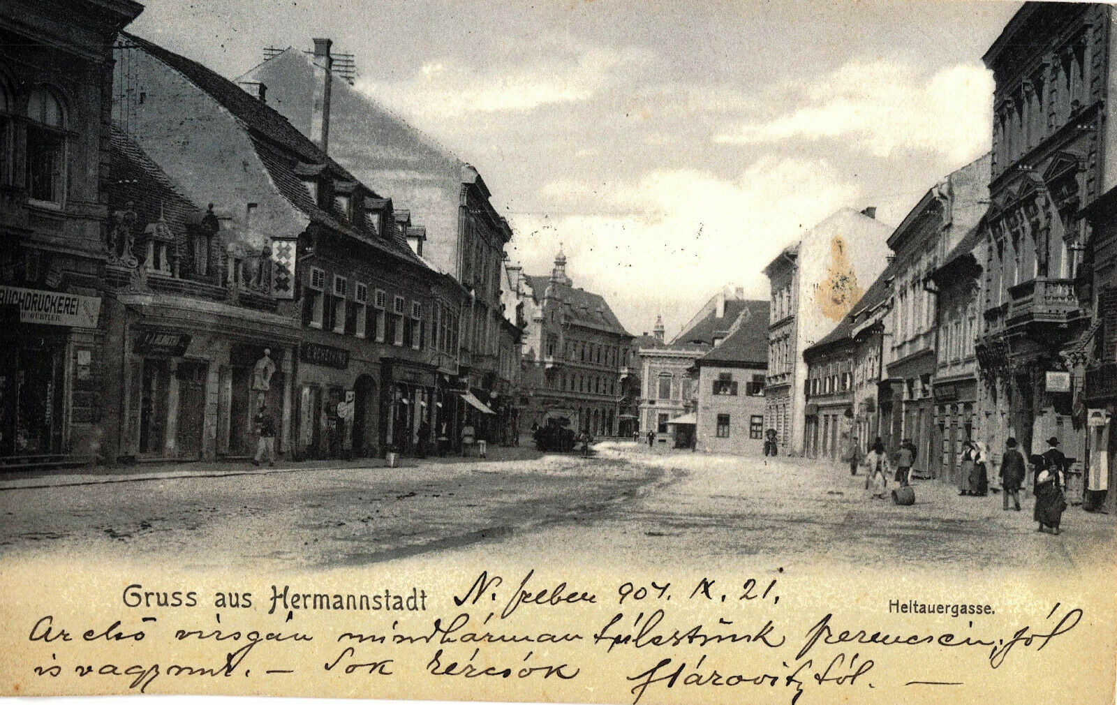 Transylvania 1904 Gruss Aus Hermannstadt,heltauergasse,street Scene,animated