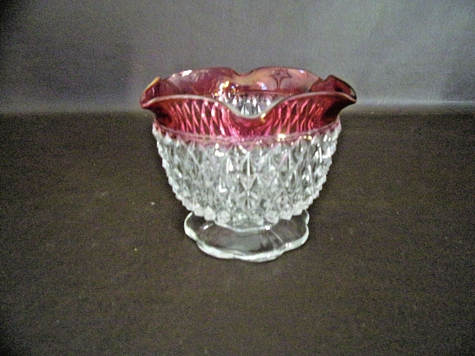 Vintage Pressed Glass Candle Bowl Clear With Red Rim Indiana Glass