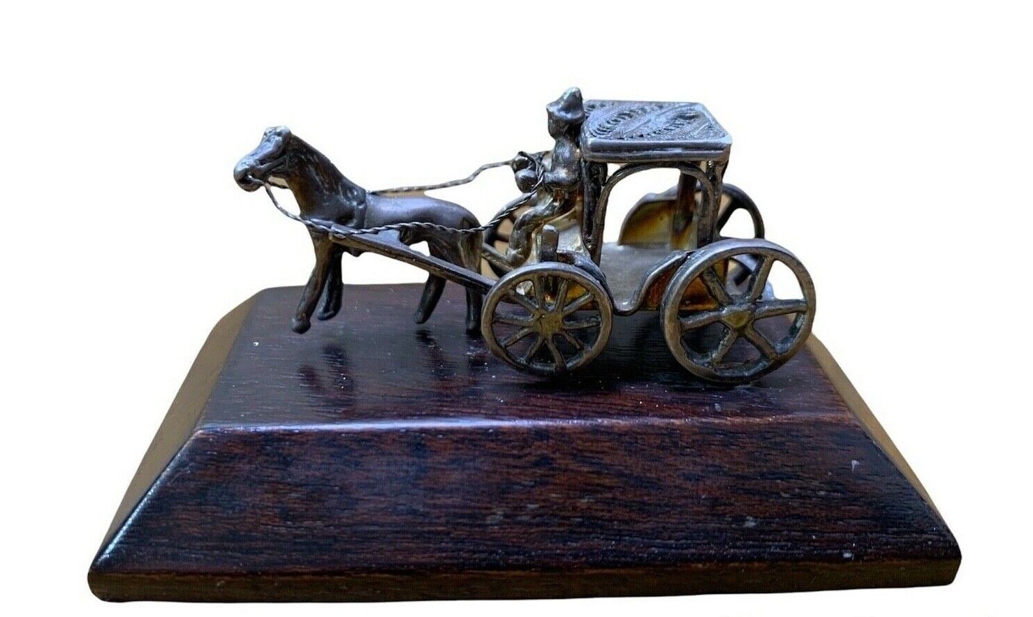 Antique Sterling Silver Miniature Figurine Horse Cart Coach Carriage W/rider