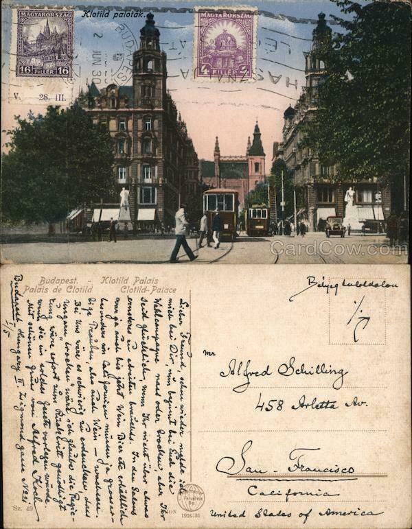 Hungary 1930 Budapest Klotild Palace Philatelic Cof Postcard Vintage Post Card
