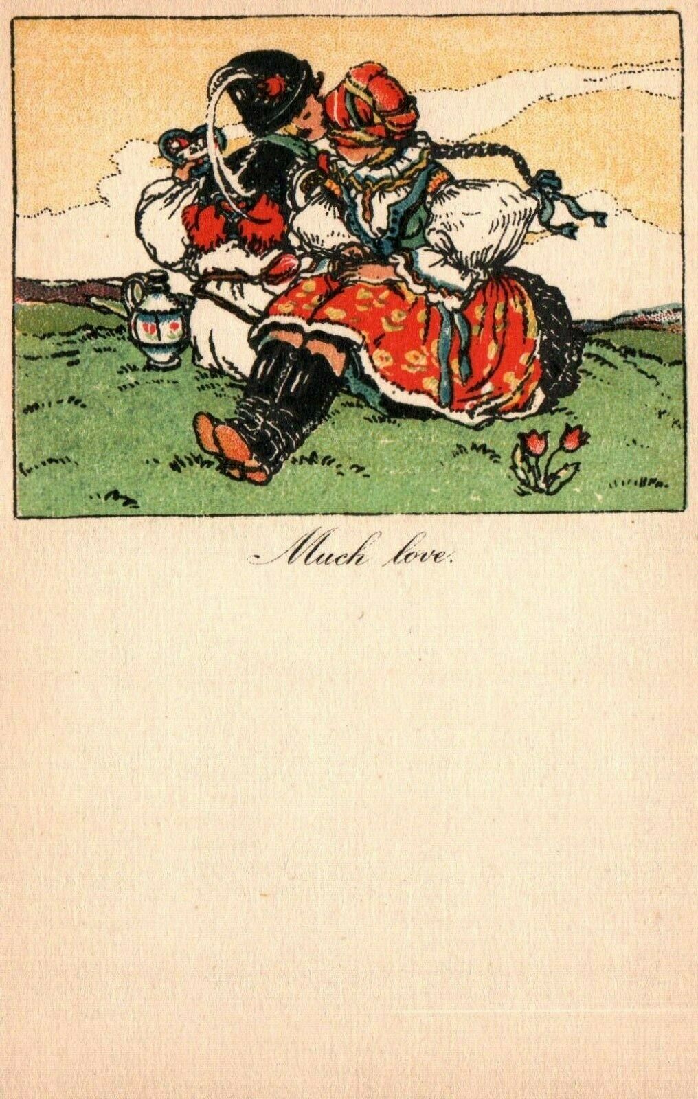 Czechoslovakia Boy & Girl Much Love Postcard