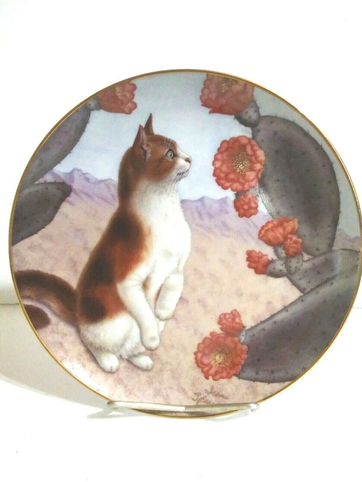 Faux Paws By Irene Spencer Plate Limited Edition Cat Cactus Vintage