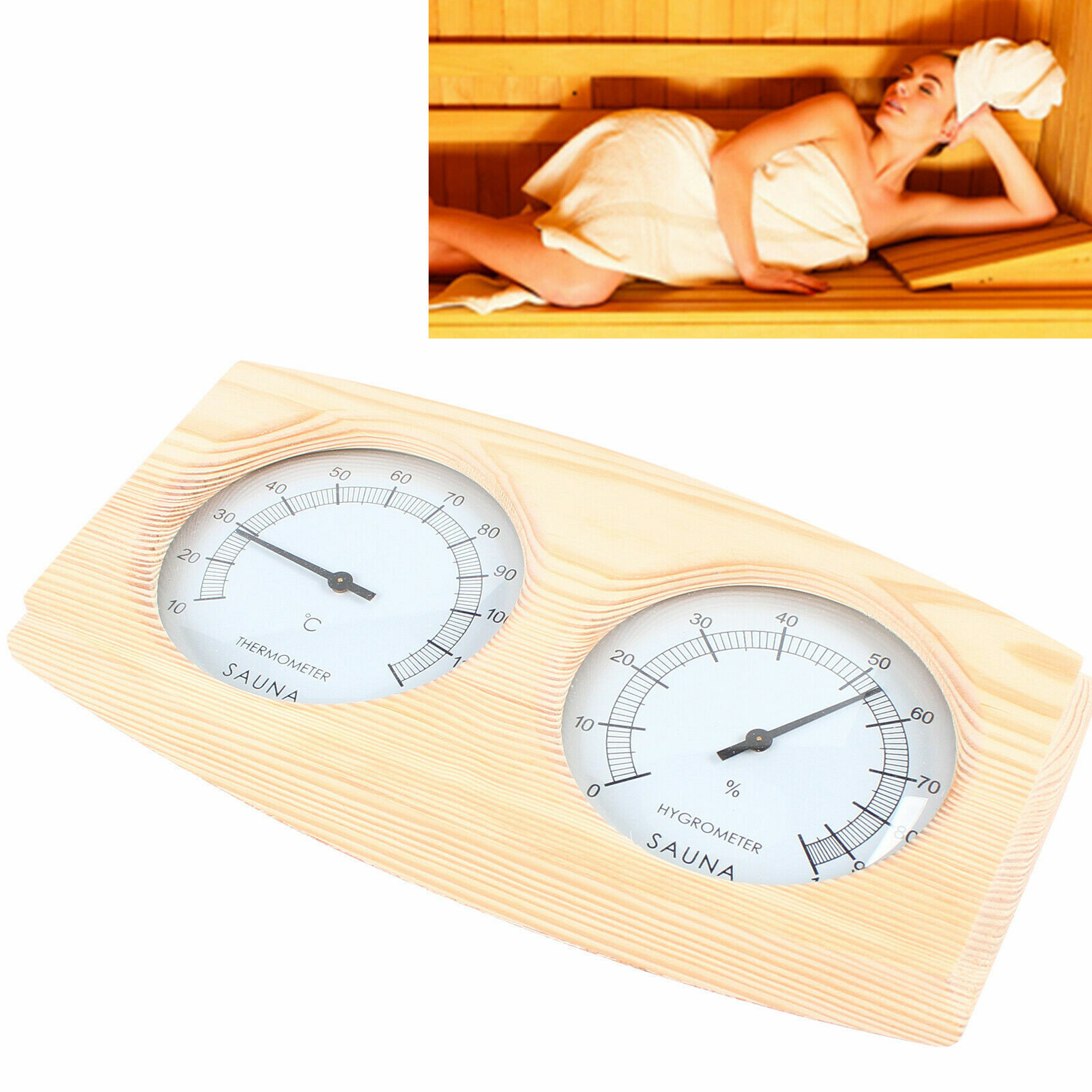 Sauna Room 2 In 1 Wooden Sauna Hygrothermograph Thermometer Hygrometer Accessory