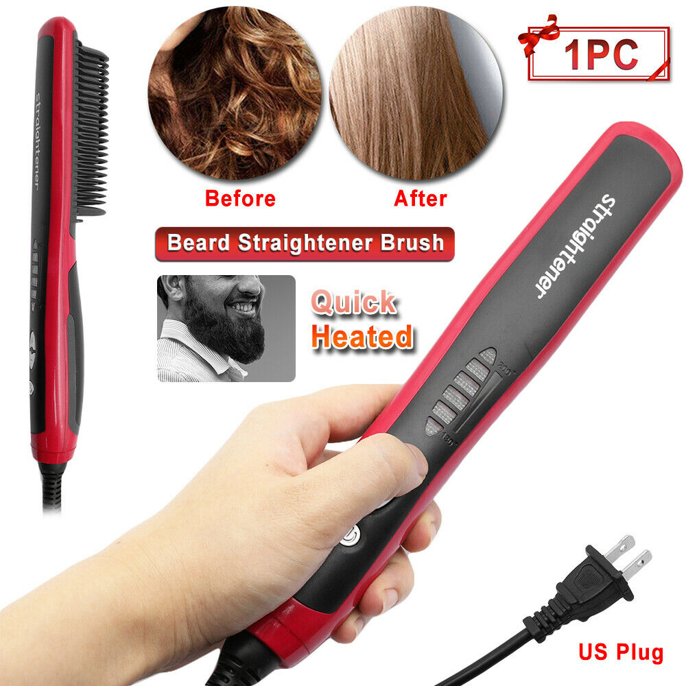Electric Hair Straightener Digital Quick Heated Beard Hair Brush Comb Fast
