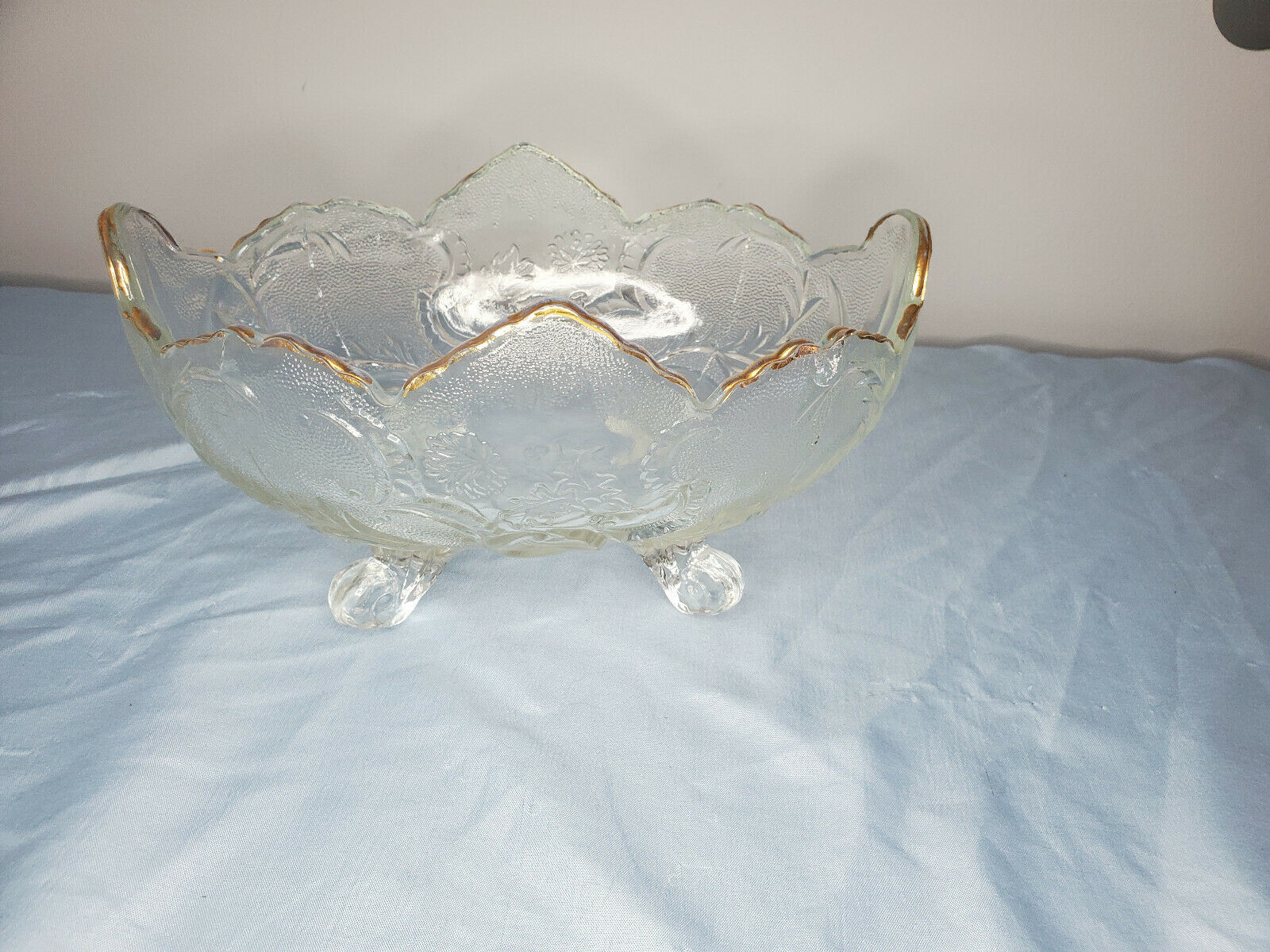 Large Pressed Glass Scroll Footed Oval Bowl