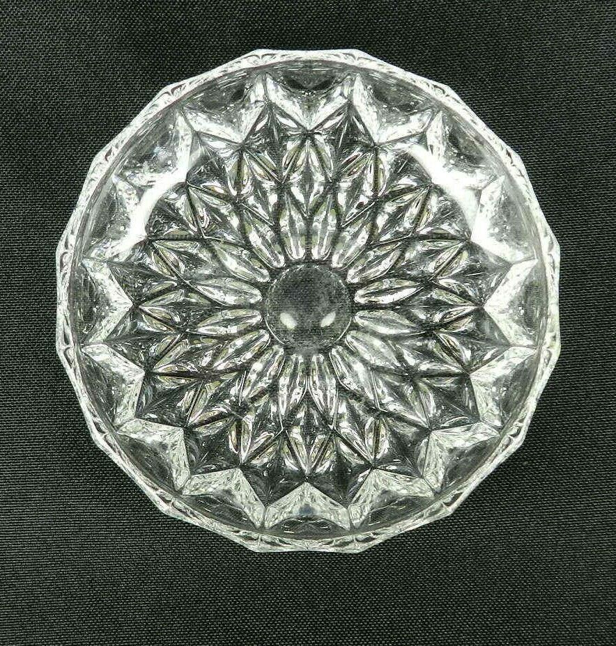 Vintage Pressed Glass Butter Pat Dish Diamond Sunflower Pattern Panel Sides 4
