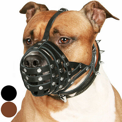Pitbull Dog Muzzle Leather Amstaff Muzzles Staffordshire Terrier Secure Basket