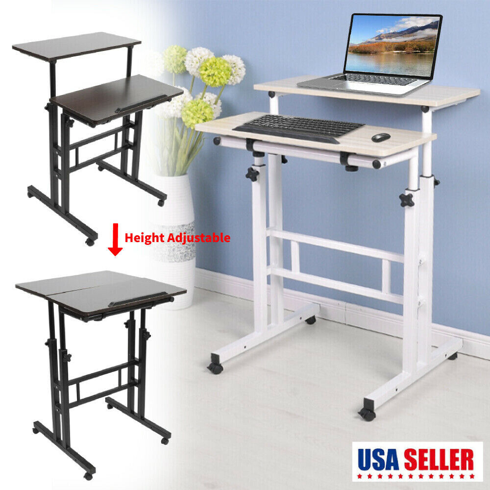 Computer Table Stand Over Sofa Bed Adjustable Height 26"-45" Rolling Laptop Desk