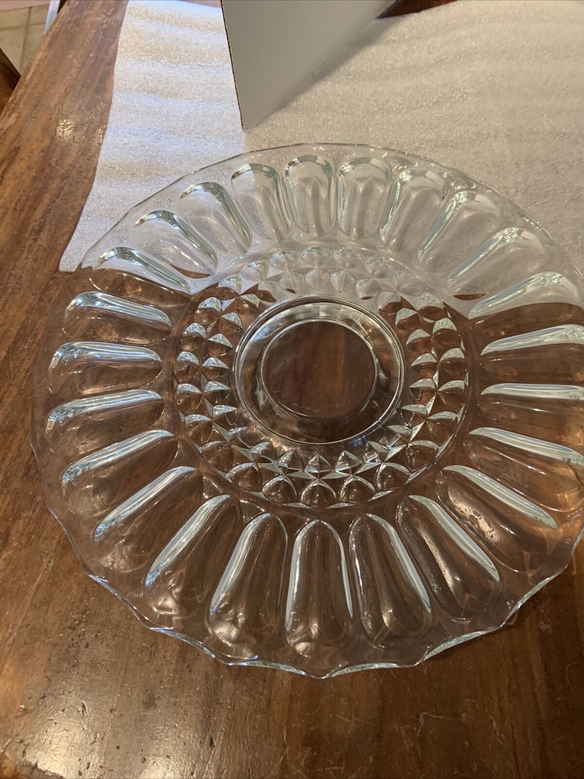Vintage 13”1/4 Inch Clear Pressed Glass Cake Stand