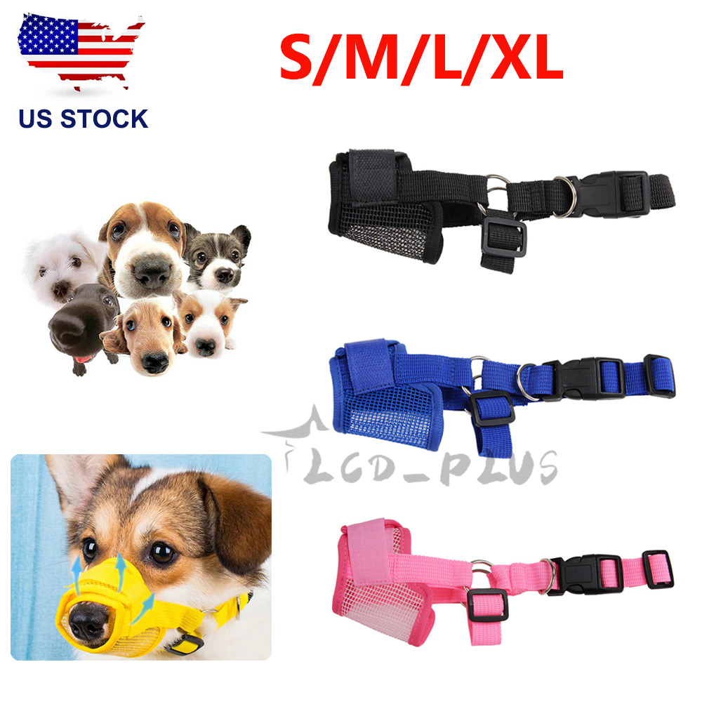 Adjustable Dog Muzzle Mouth Cover Mesh Mask Anti Stop Bite Chewing Breathable US