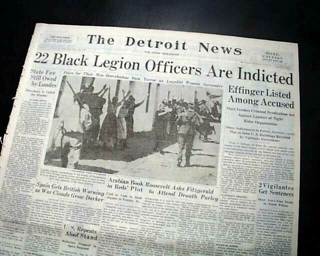 Black Legion White Supremacist Ku Klux Klan Virgil Effinger Arrest1936 Newspaper