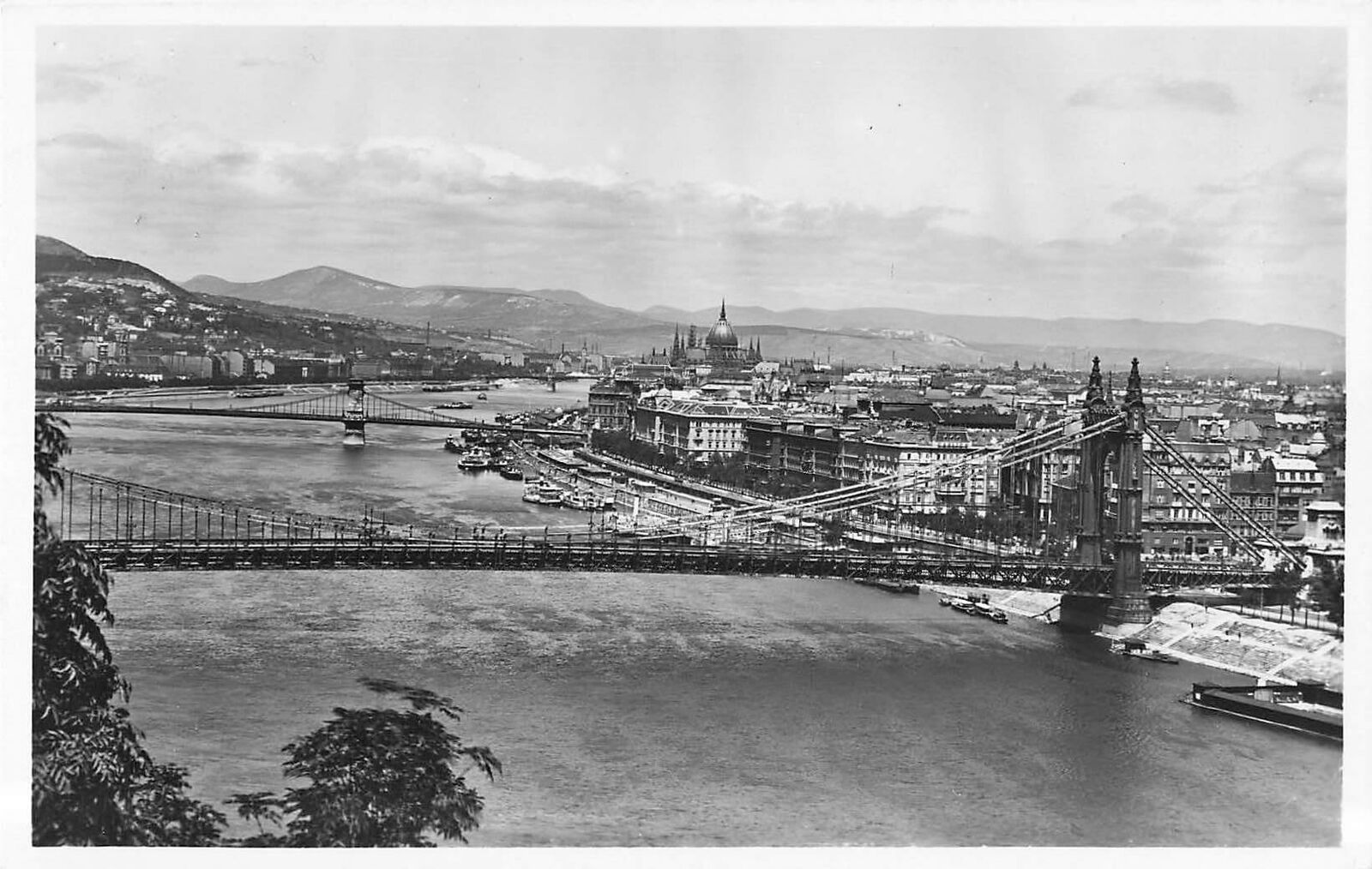 Vintage Postcard Budapest Dunai Donau Ansicht Vue General Danube bridge photo