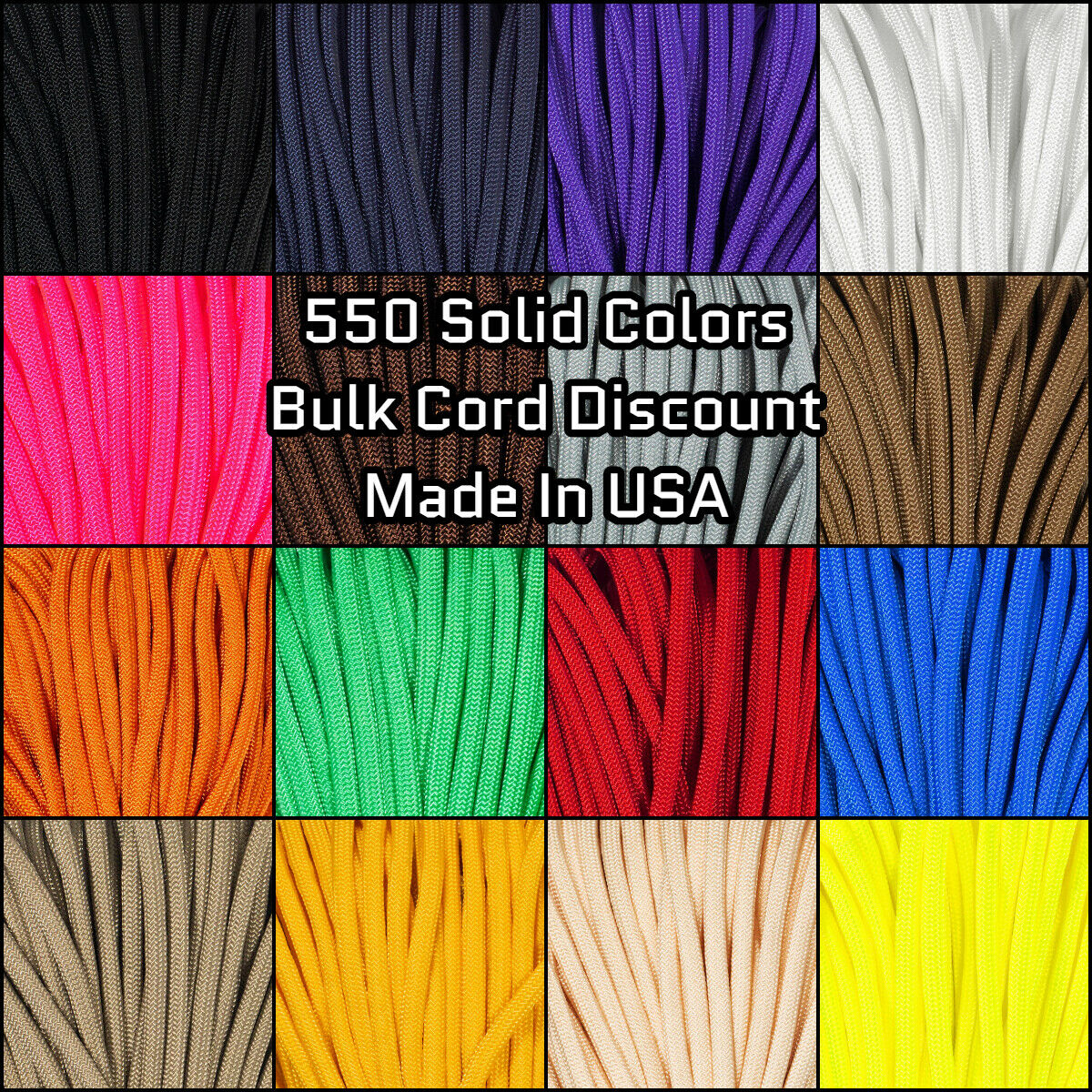 Paracord Planet 550 Paracord Solid Colors - 10-25-50-100 Ft Options - USA Made