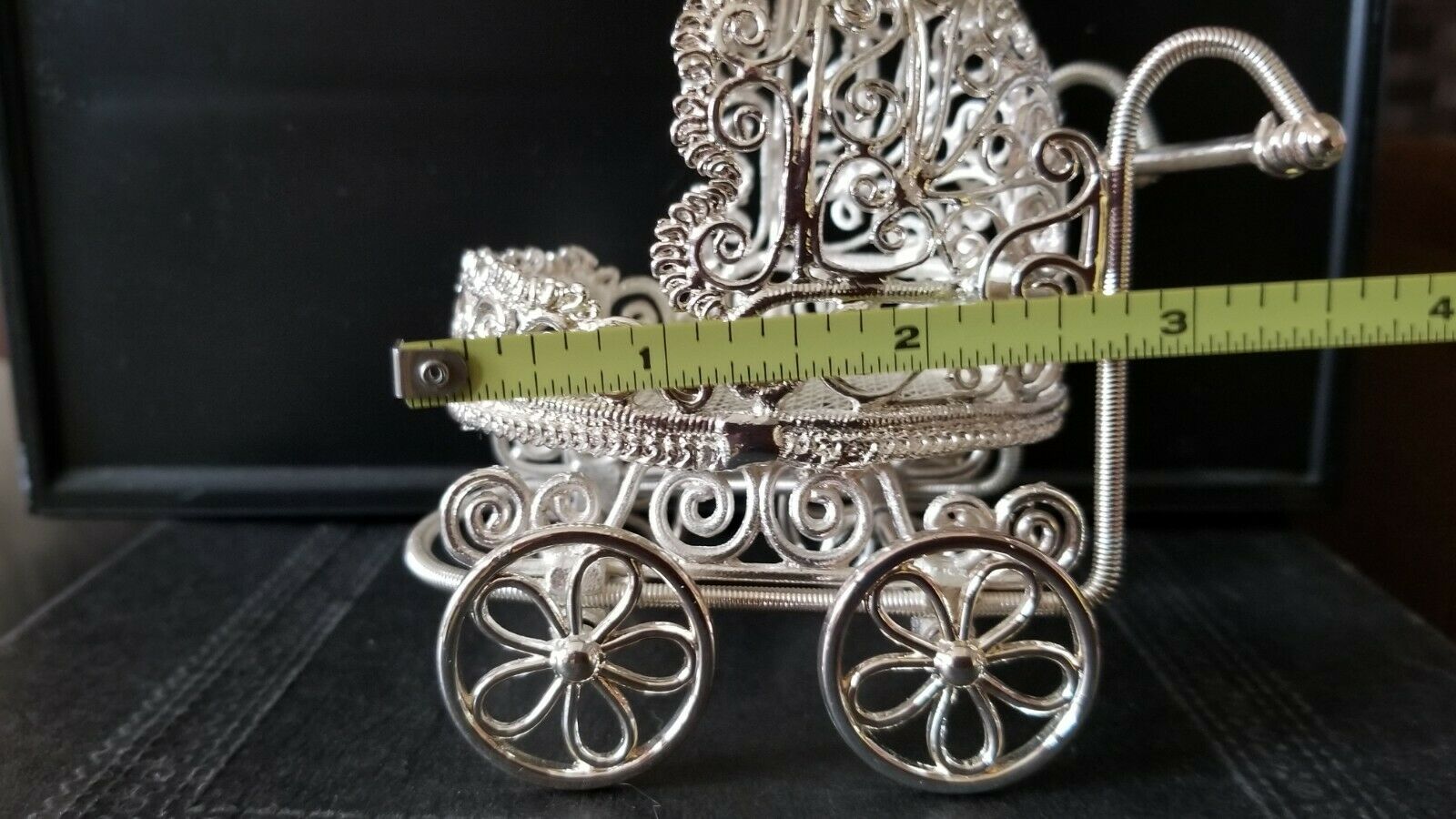 Miniature Silver Baby Pram - Solid Metal - Great Baby Shower Gift