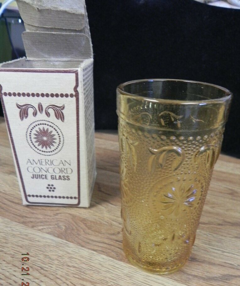 Vintage American Concord Glass..amber Juice Glass 4".duz Detergent Give Away Box
