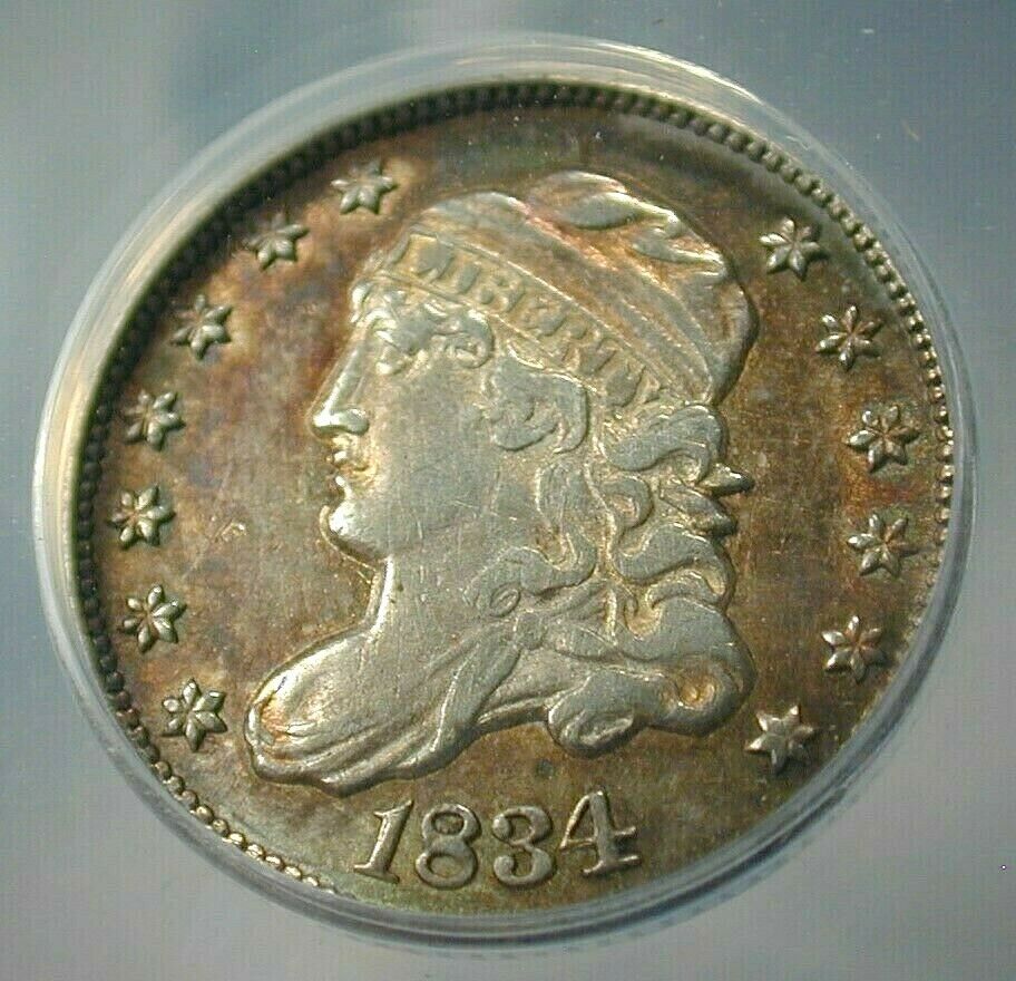 1834 Usa Bust Silver 5 Cents 1/2 Dime  Anacs Xf45 Condition Nice Toning  (050)