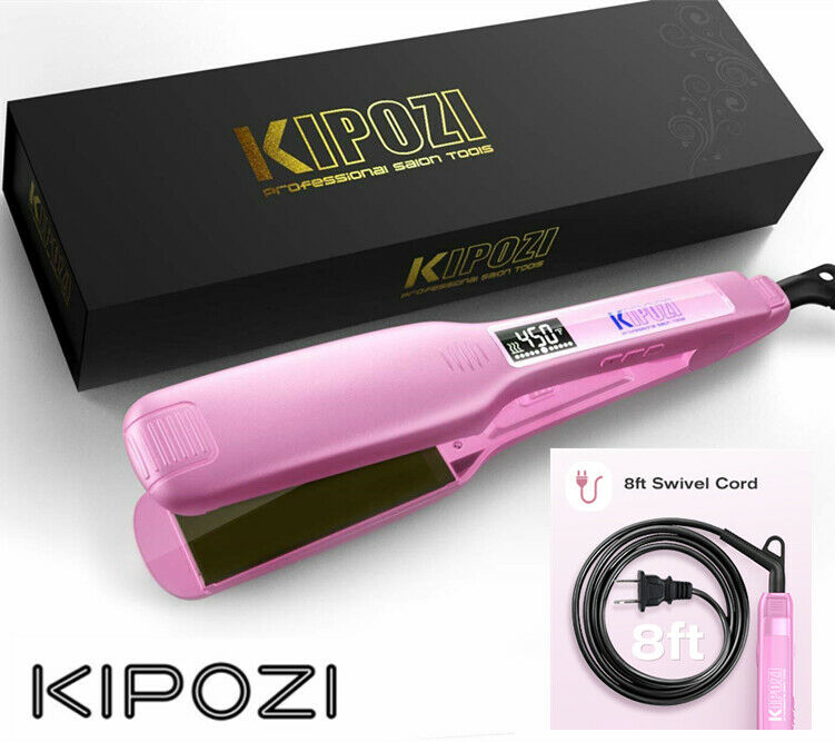 KIPOZI Hair Straightener Flat Iron 1.75 Inch Wide LCD Digital Display Salon Pink