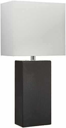 Elegant Designs Lt1025-blk Modern Leather White Fabric Shade Table Lamp, Black