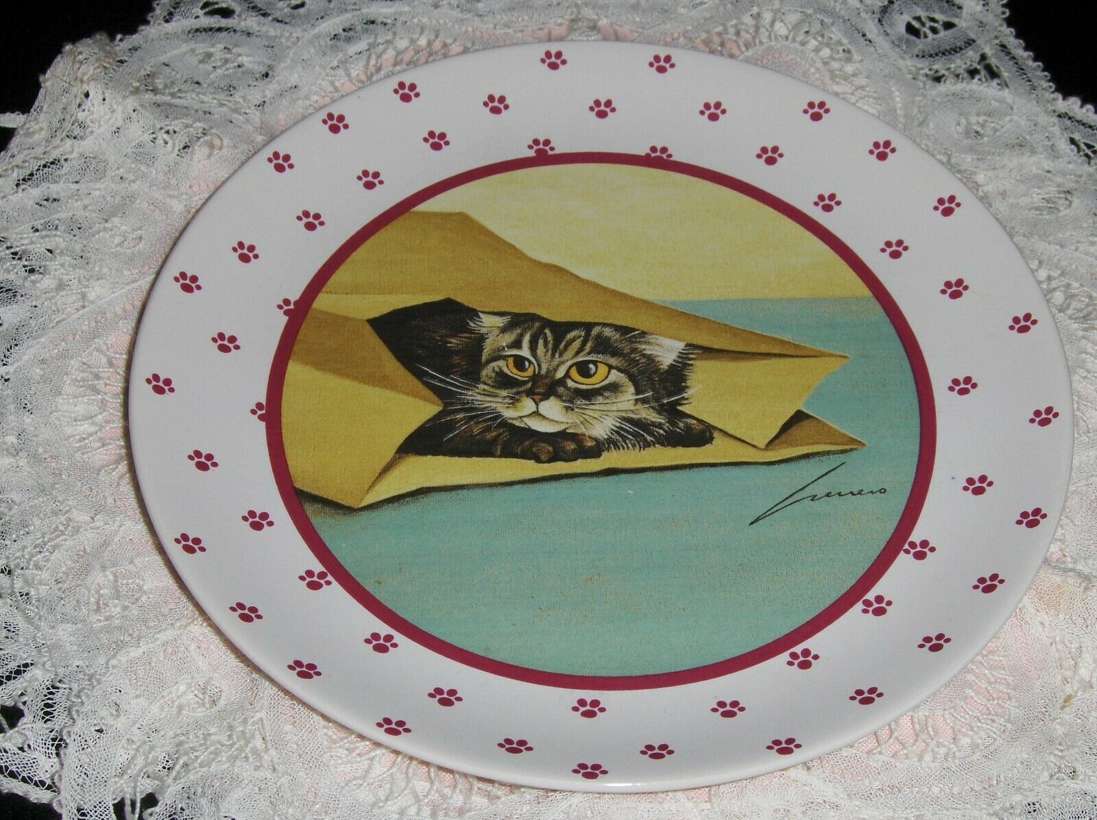 Vtg Lowell Herrero Cat Plate Vandor Japan 1984 Herrero Art Cat Kitten Kitty Dish