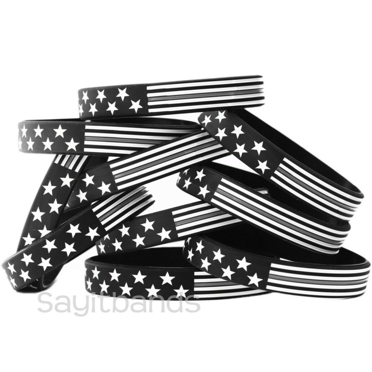 Flag thin GRAY line wristbands - Wholesale lot Correction Bands choose quantity