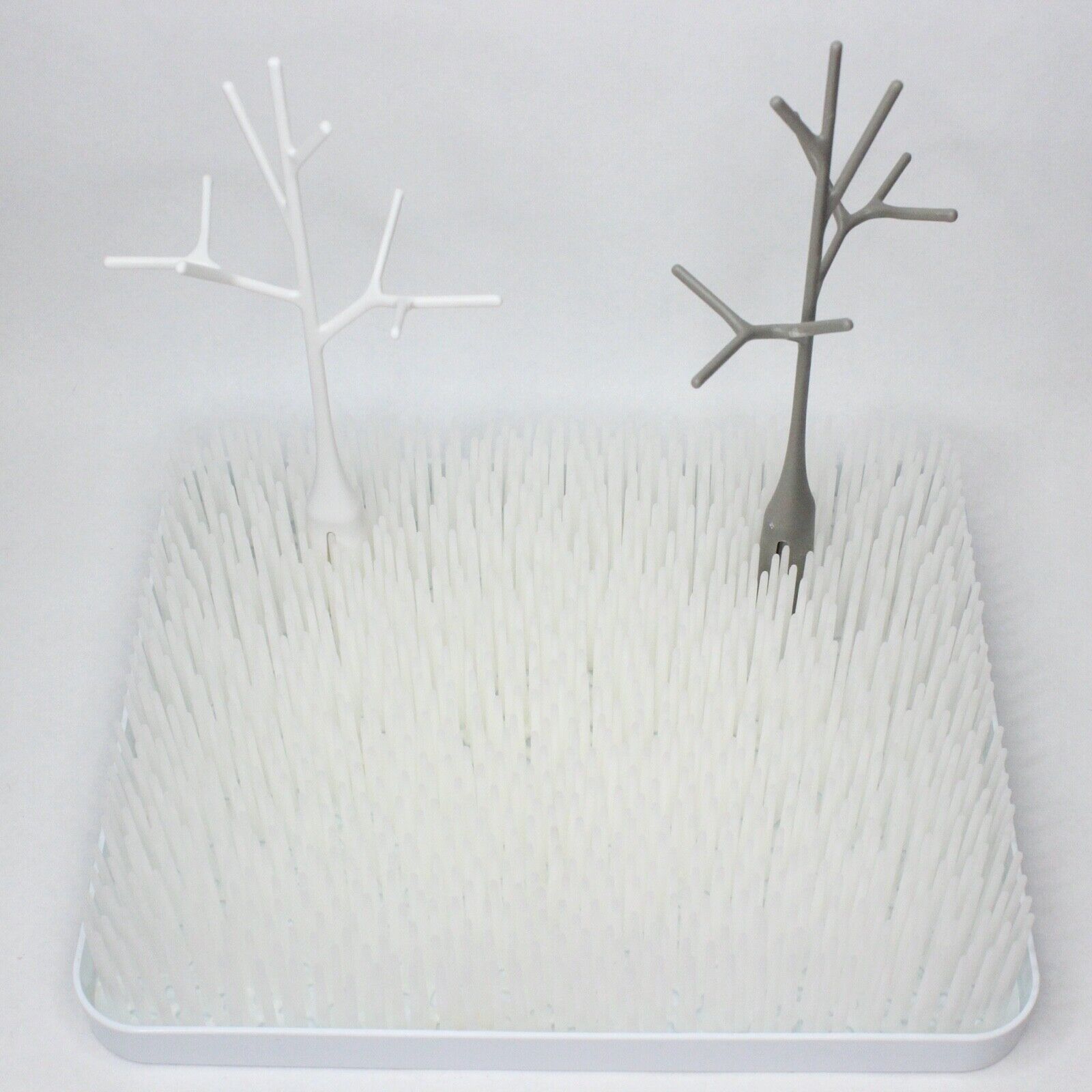 Boon Lawn Countertop Bottle Accessories Drying Rack with 2 Twigs White Gray