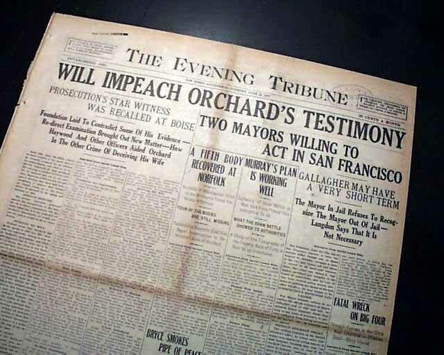 HARRY ORCHARD Miner Albert Horsley Assassination Trial Idaho Gov. 1907 Newspaper