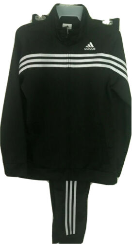 Adidas Two Piece Track Suit Set Black White Stripes Size Large 14-16 Boys