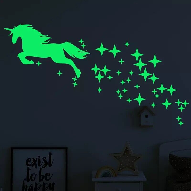 Luminous Unicorn Wall Stickers, Glow In The Dark Removable Art Decals Home Decor