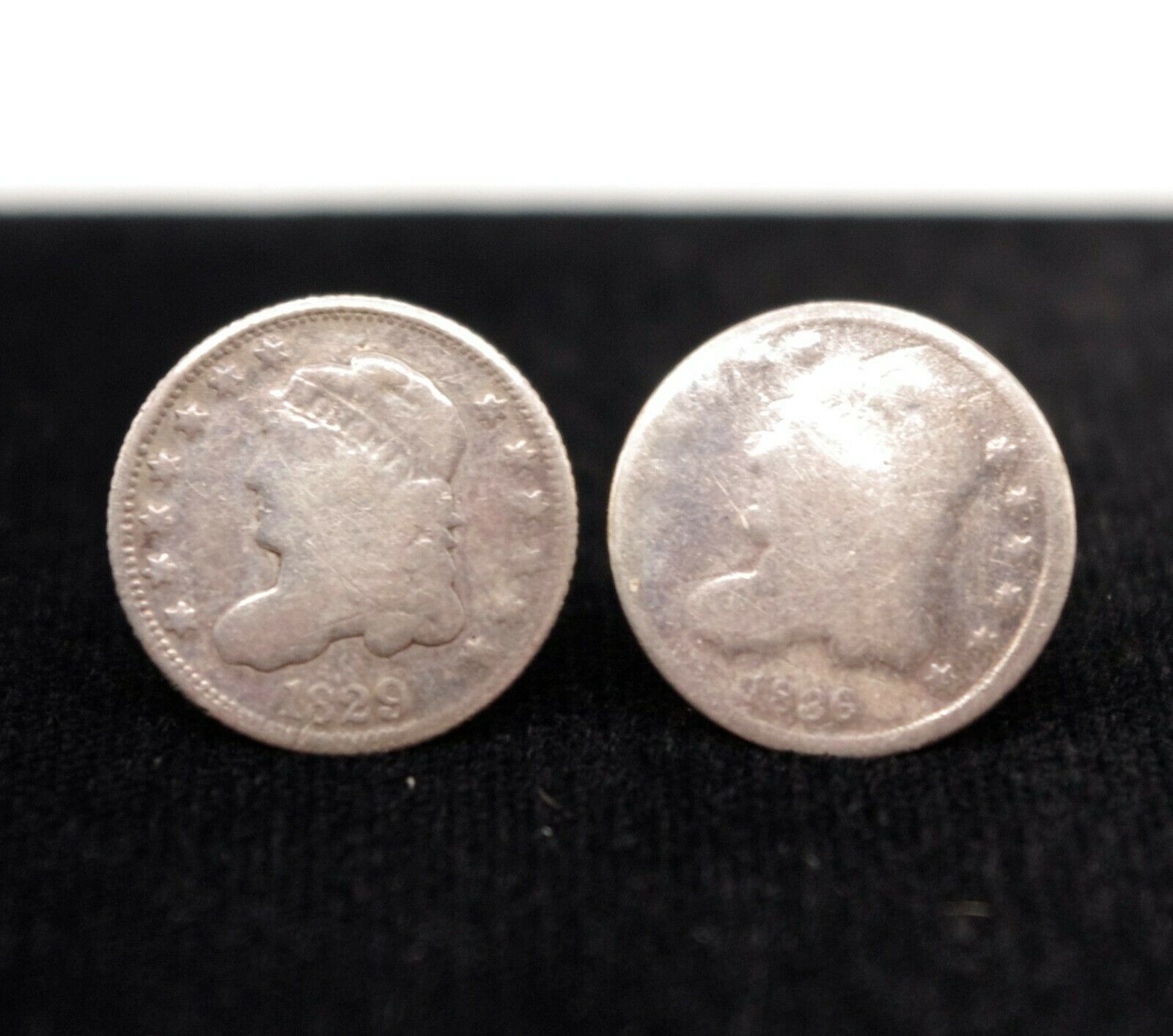 1829 & 1836 Silver Capped Bust Half Dime 5c Earrings, With 14k Gold Posts