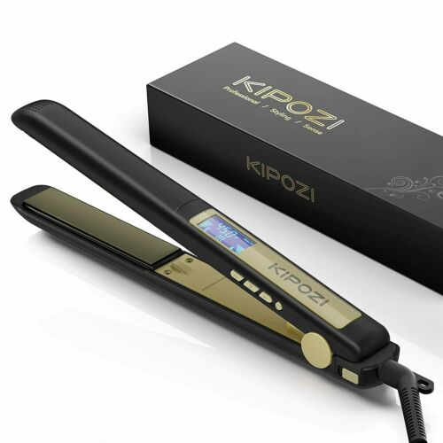 KIPOZI Hair Straightener Titanium Flat Iron Dual Voltage LCD Display 1 In. Black